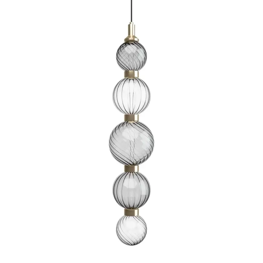 Exceptional Sicis Drop suspension lamp with hand-blown Pyrex glass spheres and satin gold-toned metal accents