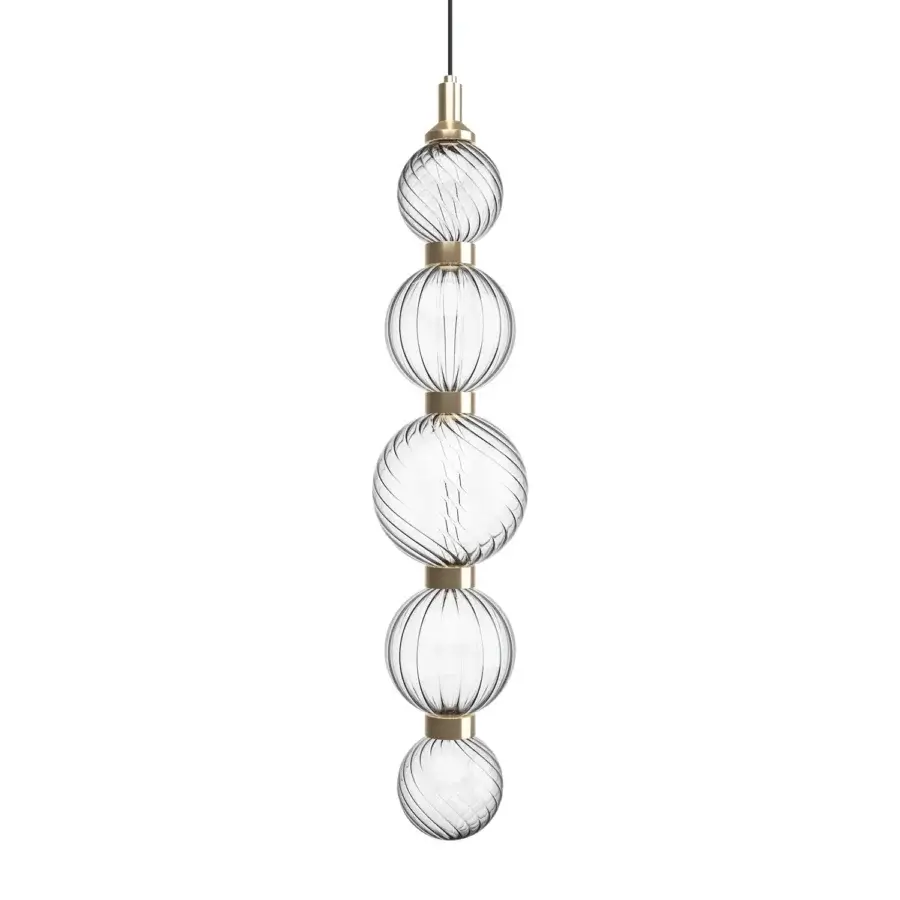 Luxury Sicis Drop suspension lamp with cascading hand-blown Pyrex glass spheres and satin golden-toned metal connectors