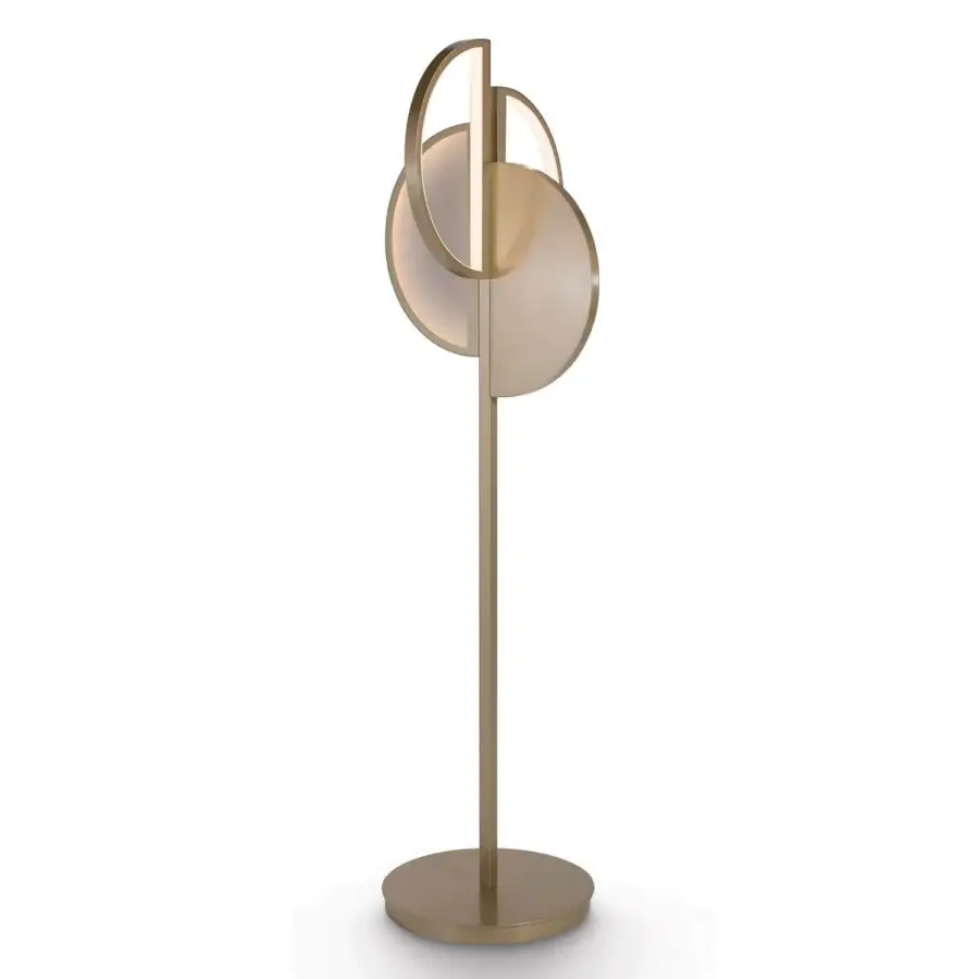 Captivating Sicis Venus floor lamp with a slender brass frame and luminous backlit Vetrite glass shades in a warm gold finish