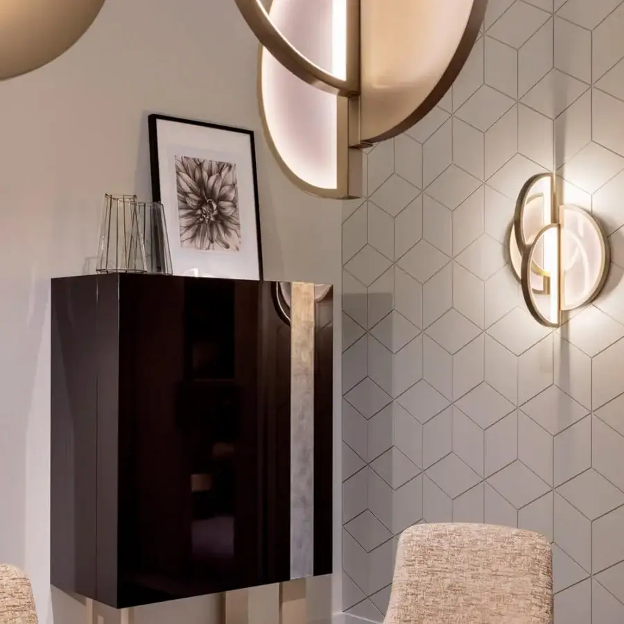 Exclusive Sicis Venus wall lamp with brass structure and luminous backlit Vetrite glass inserts crafted in Italy