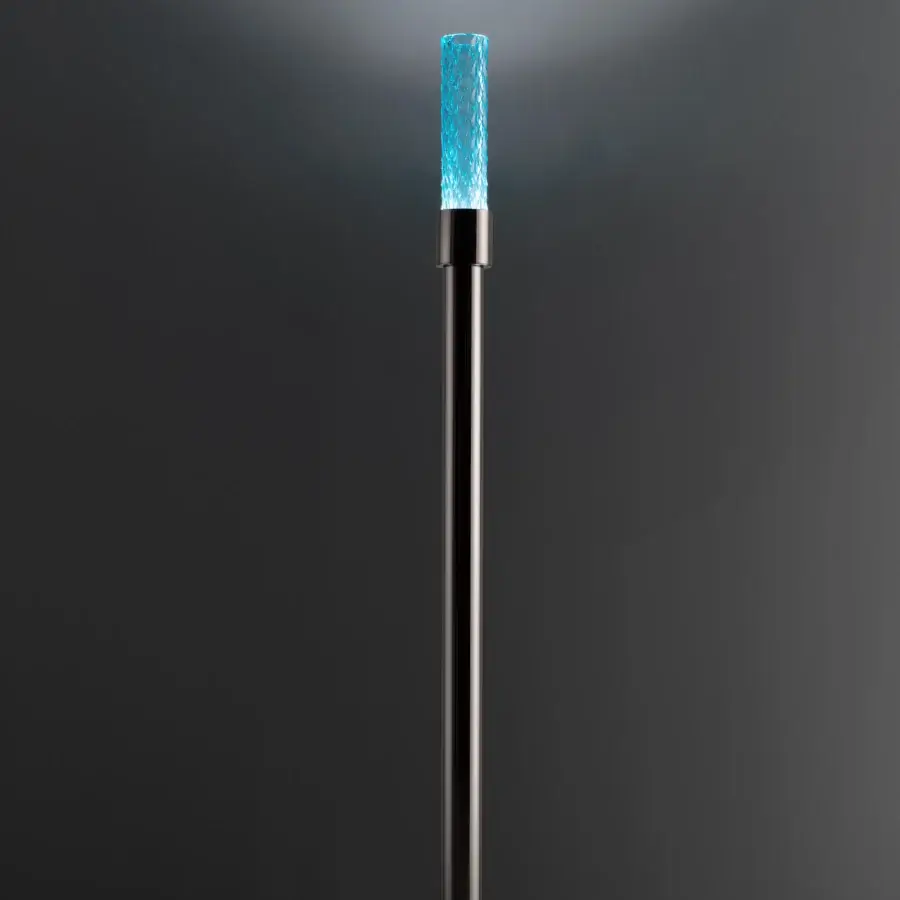 Elegant Euroluce Gleam floor lamp crafted in dark satin metal with textured glass projecting a cool blue glow