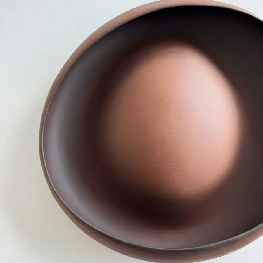Distinguished Rina Menardi Ellissi centerpiece crafted in reddish-brown baked clay with a smooth matte finish and curved silhouette
