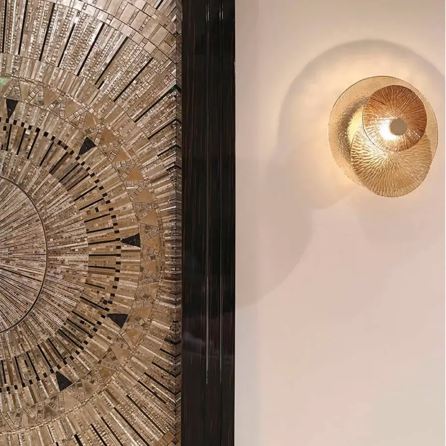 Exquisite Sicis Andromeda wall lamp crafted in brass with bronzed glass discs and champagne finish