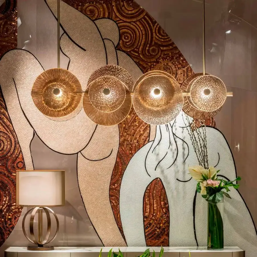 Distinguished Sicis Andromeda chandelier crafted in brass with champagne finish and embellished glass in bronzed and smoky tones