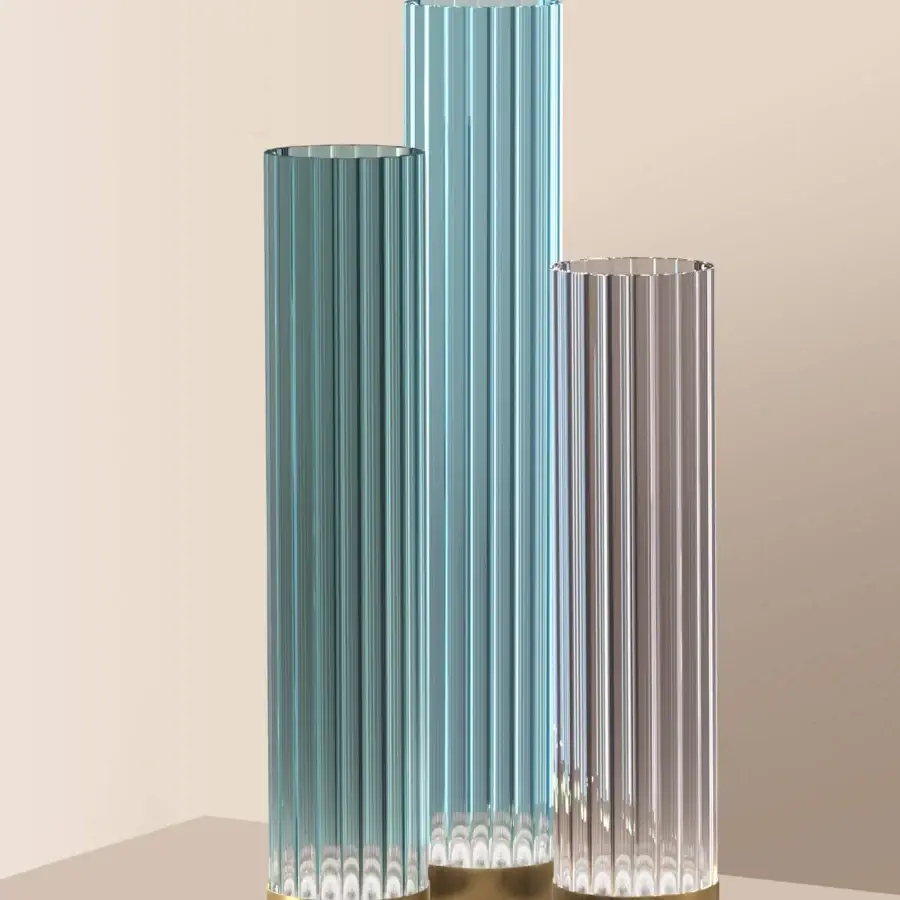 Distinguished Euroluce Itala lamp built in pale blue ribbed glass with a satin brass circular base