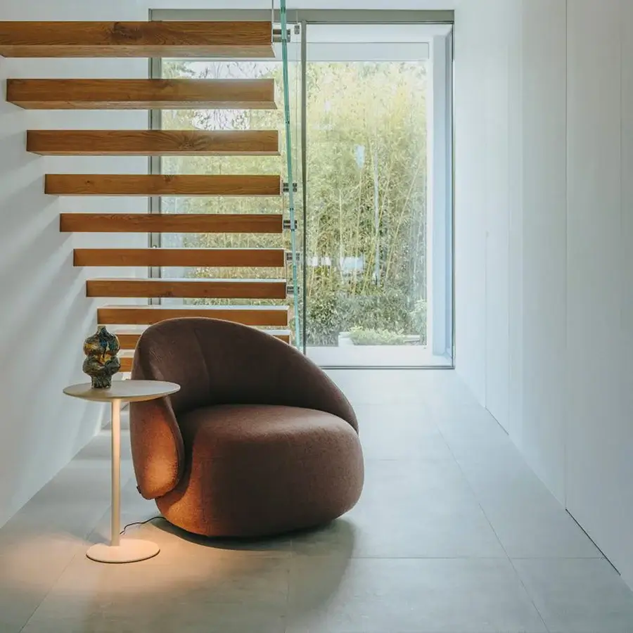 Exceptional Lapalma Kipu Club lounge chair with a subtly textured brownish-red textile and smooth rounded form crafted in Italy