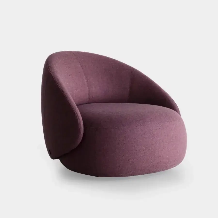 Sophisticated Lapalma Kipu Club lounge chair with ergonomic backrest upholstered in textured muted plum textile