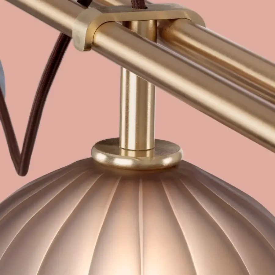 Superior Euroluce Le Perle suspension lamp crafted with cascading borosilicate spheres in a muted rose gold tone and subtle ribbed finish