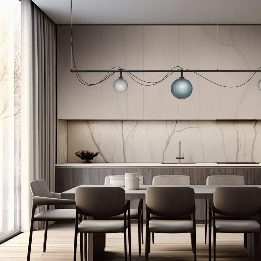 Elegant Euroluce Le Perle suspension lamp with cascading borosilicate spheres in matte black and translucent glass