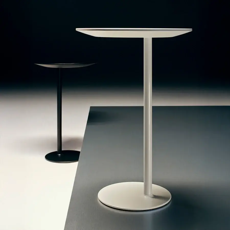 Elegant Lapalma LYT side table with matte white laminate top and subtly-sheened neutral finish integrating a USB-C port and LED light