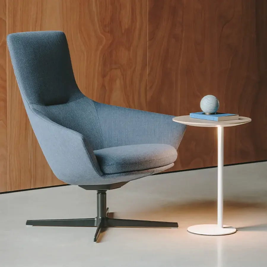 Elegant Lapalma LYT side table with glossy white laminate top and base including a USB-C port and LED light