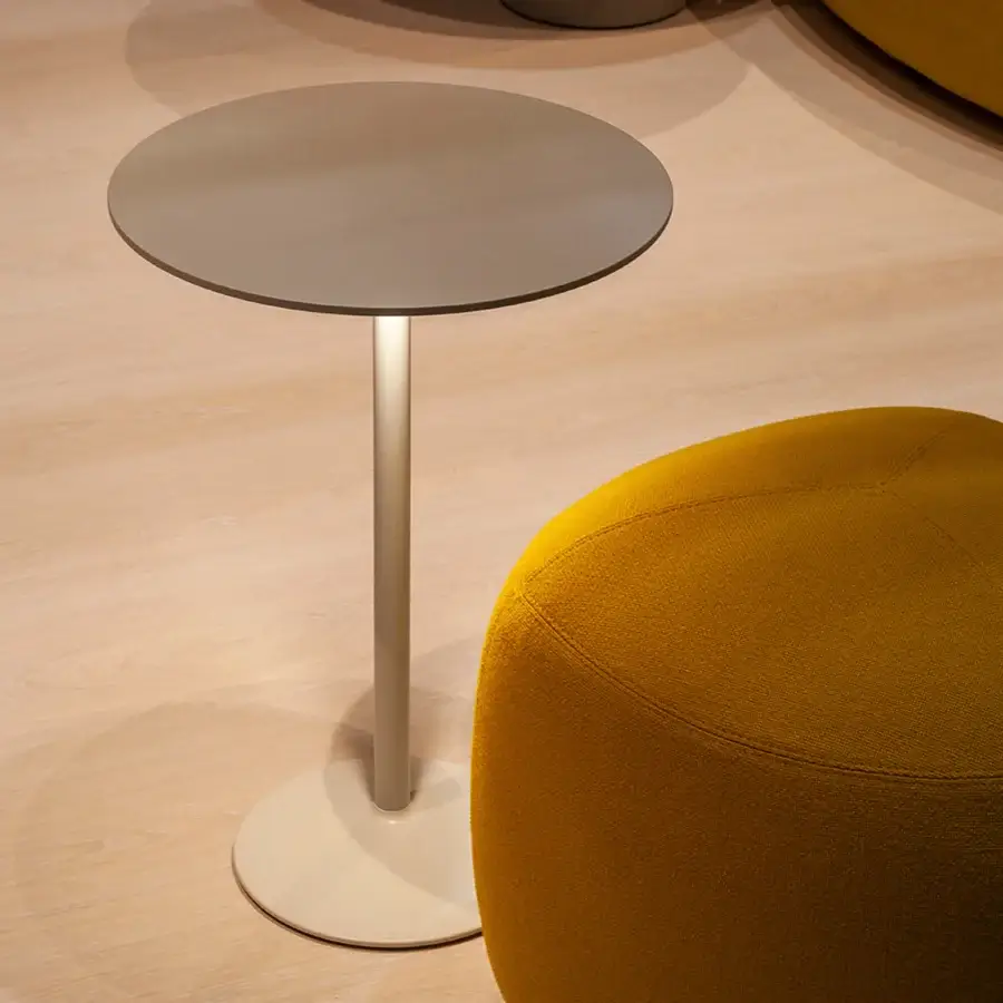 Superior Lapalma LYT side table with muted gray tabletop and off-white laminate base offering a matte finish