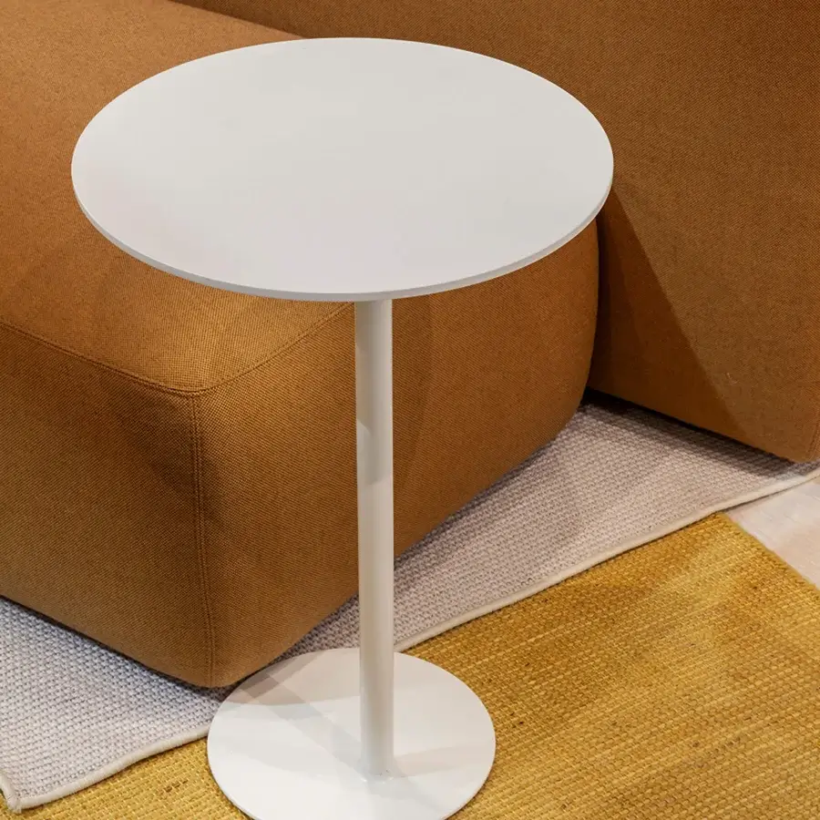 Innovative Lapalma LYT side table with white laminate top and integrated USB-C port in minimalist circular base