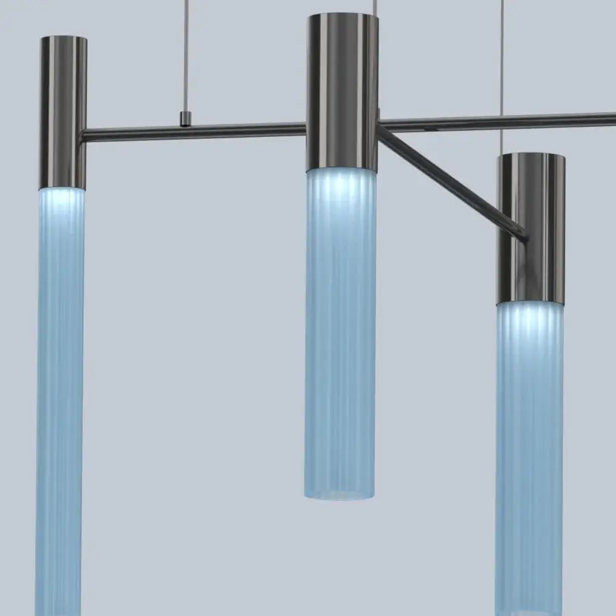 Superior Euroluce Linea suspension lamp crafted in dark matte metal with textured glass shades for balanced illumination