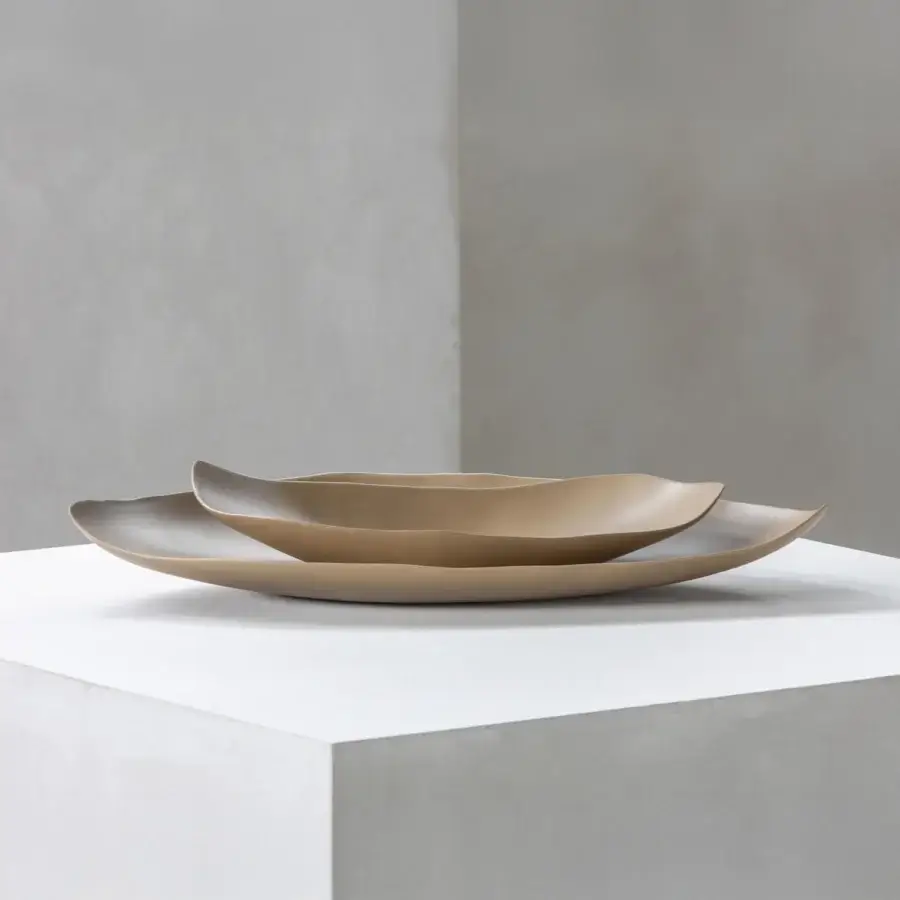 Exceptional Rina Menardi Barchette centerpiece crafted in baked clay with curvilinear forms and smooth matte finish