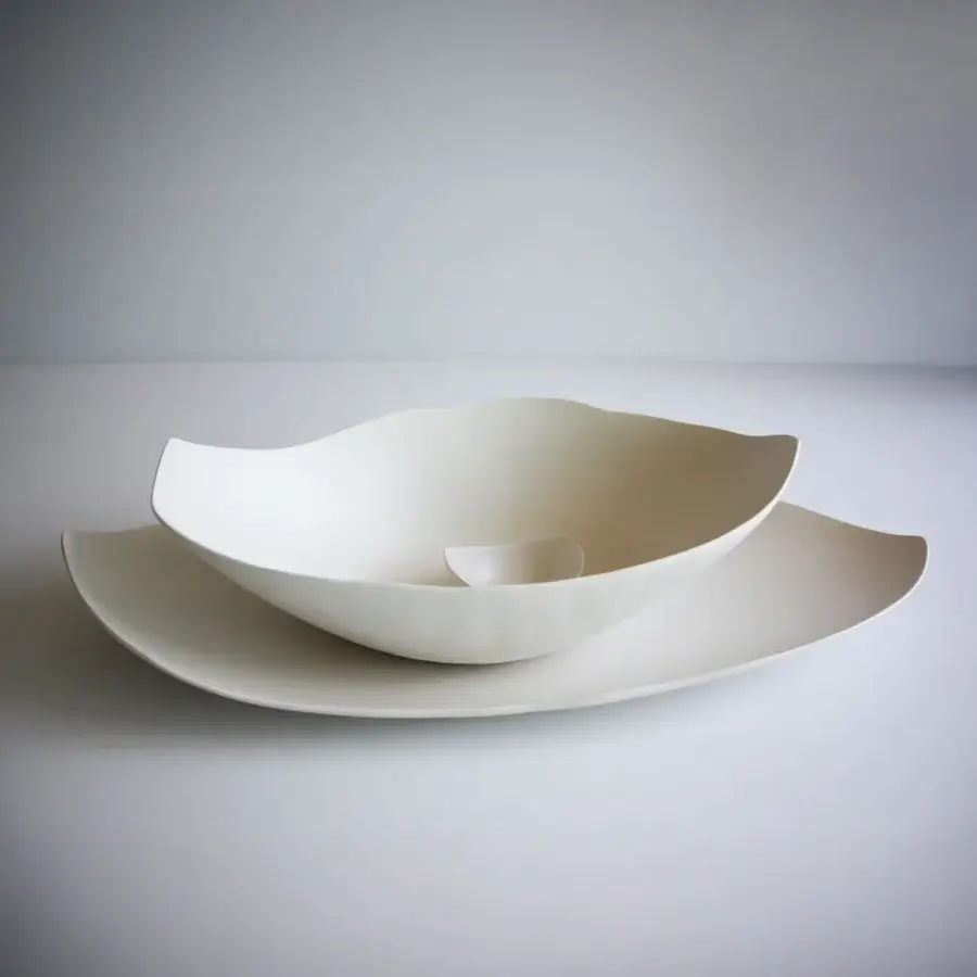 Exclusive Rina Menardi Barchette centerpiece crafted from baked clay in off-white with a smooth matte finish