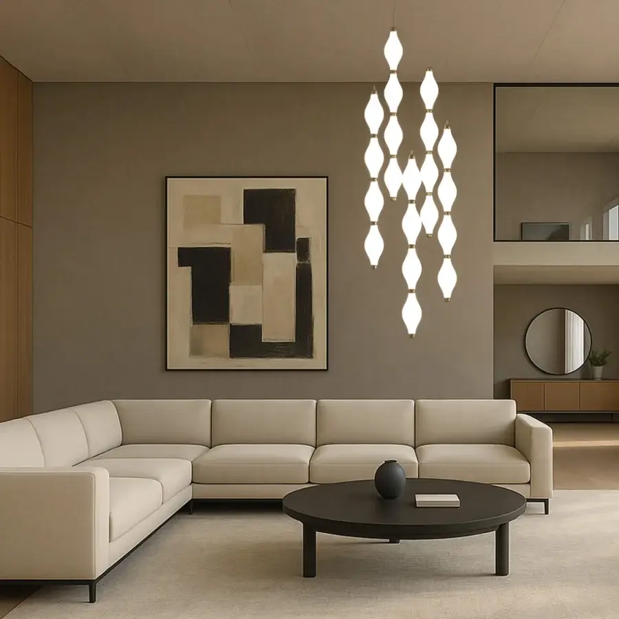Exceptional Euroluce Dewy suspension lamp crafted in Italy with cascading diamond forms and a white satin finish