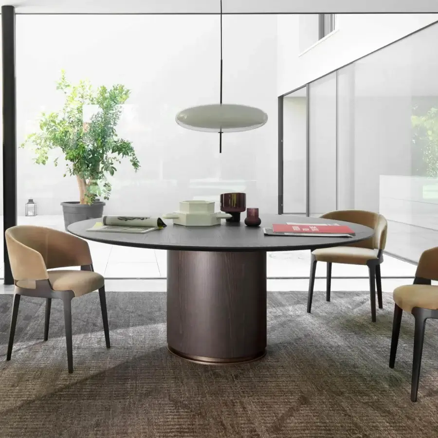 Superior Potocco Otab table crafted in Canaletto walnut with bronzed brass detail and matte finish