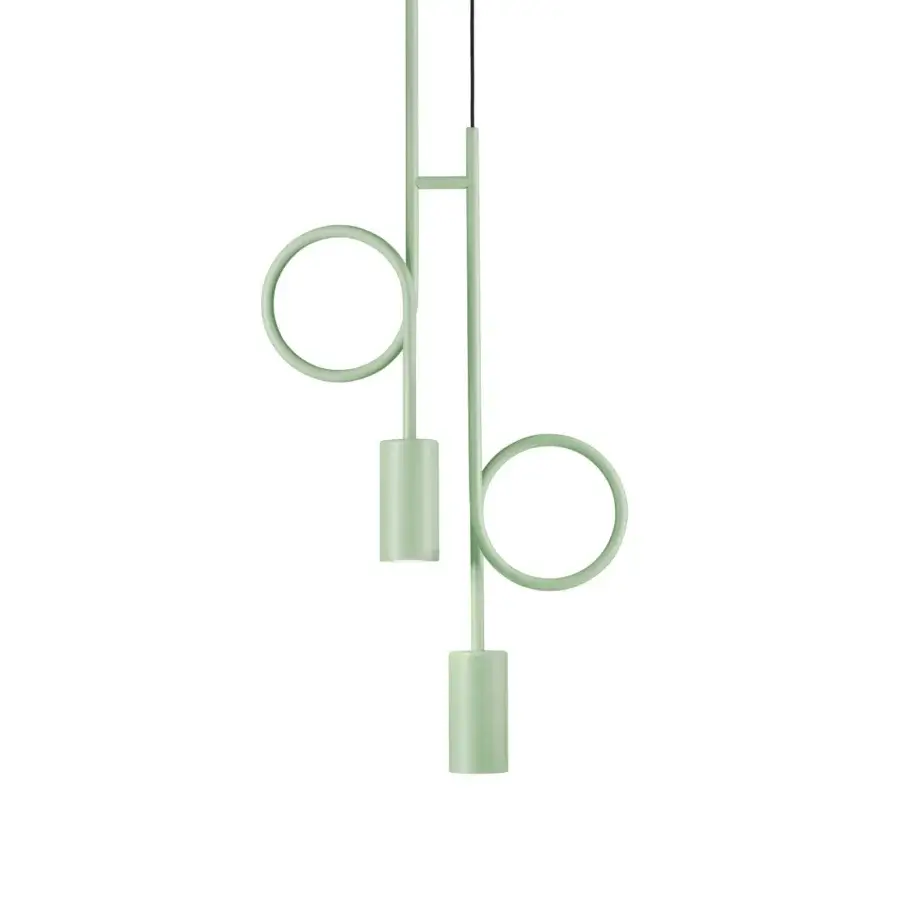 Exceptional Euroluce Dopamine suspension lamp crafted in pastel green metal with sleek black cabling and a matte finish