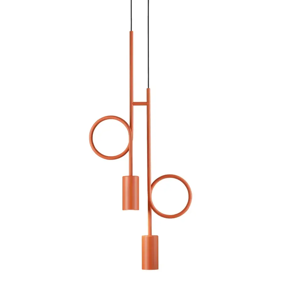Harmonious Euroluce Dopamine suspension lamp crafted in metal with matte terracotta finish and interwoven linear geometric elements