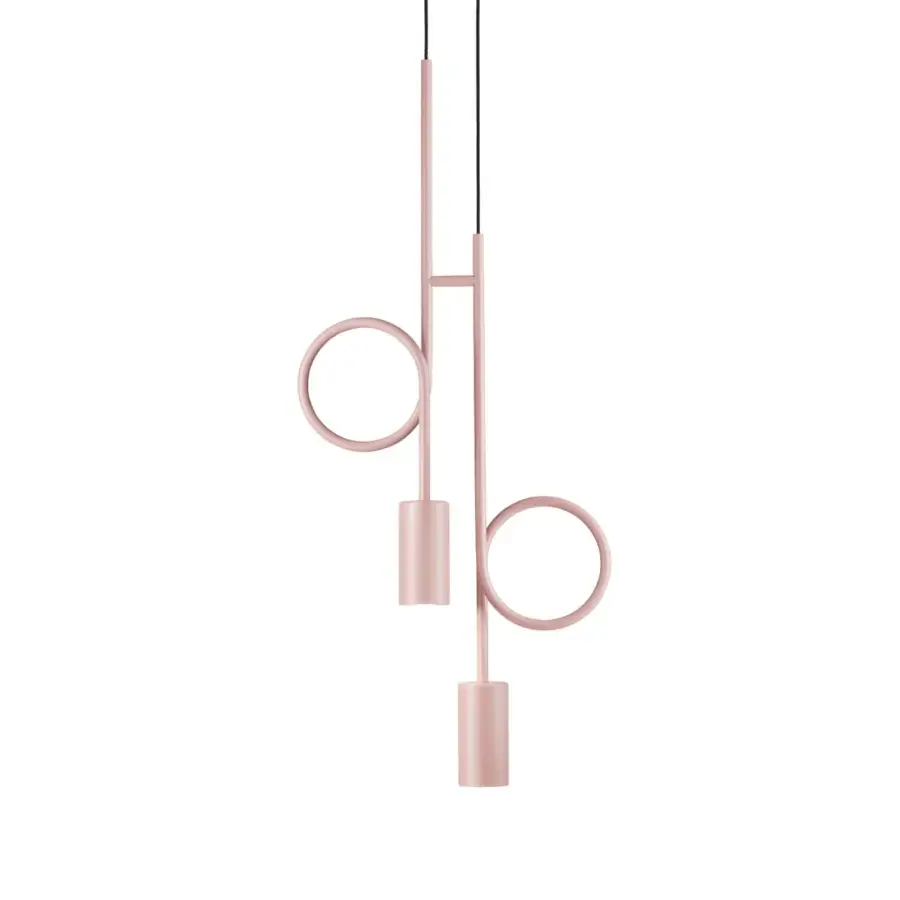 Distinguished Euroluce Dopamine suspension lamp crafted in rose-gold metal with satin finish and cylindrical light shades