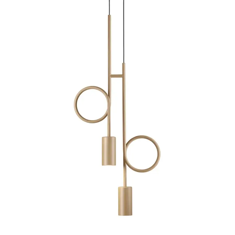 Exceptional Euroluce Dopamine suspension lamp crafted in metal with satin golden finish and integrated GU10 bulbs