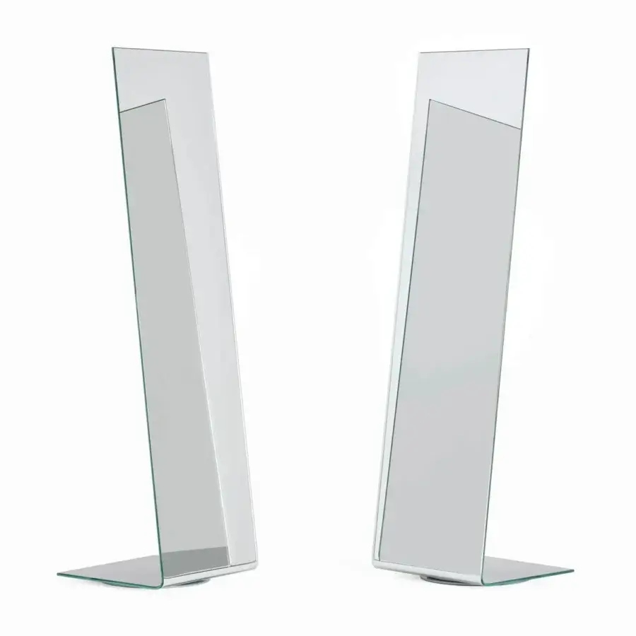 Elegant Glas Italia I mirror crafted from curved extra-clear glass with silvering and silver-grey lacquer finish