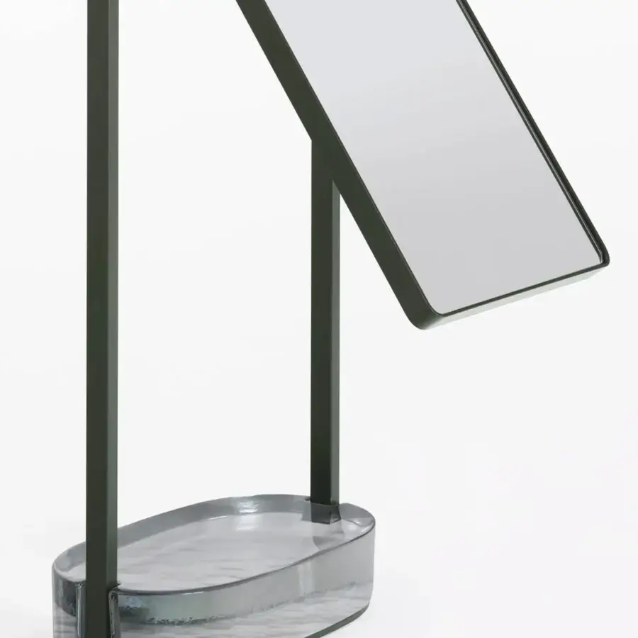 Distinguished Glas Italia Contro Peso mirror with a painted steel frame and cast glass base exhibiting mirror finish with grey and white marbling