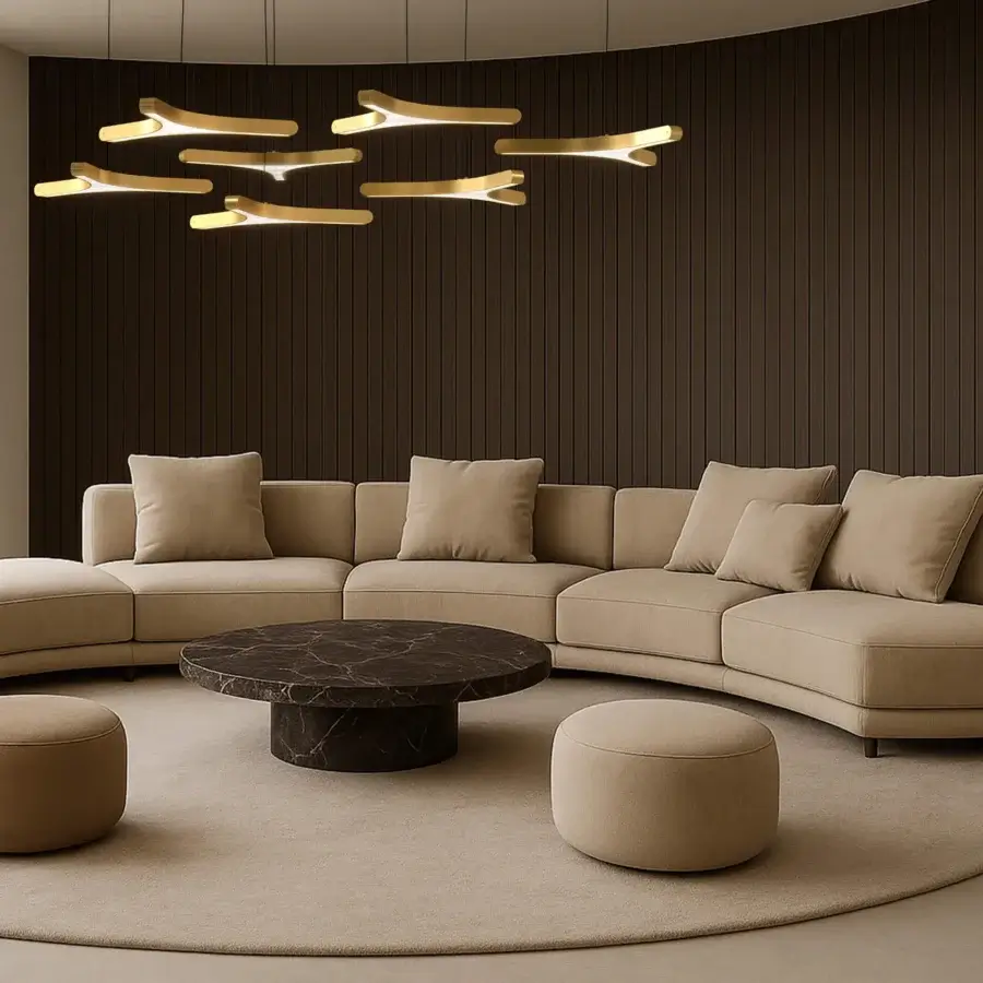 Superior Euroluce Pegaso suspension lamp crafted in warm gold tone metal with curved branching arms