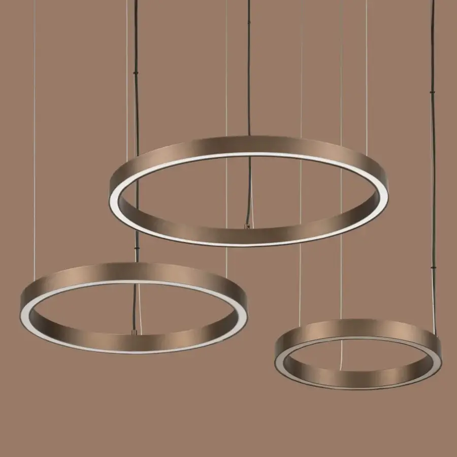 Exceptional Euroluce Henos suspension lamp crafted in metal with a warm, bronze-like brushed finish and bright white light emission
