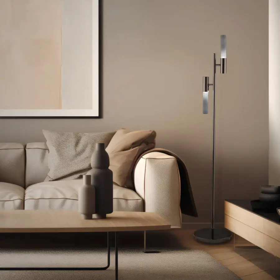 Captivating Euroluce Linea floor lamp with slender silhouette crafted in metal and muted silver-grey satin sheen