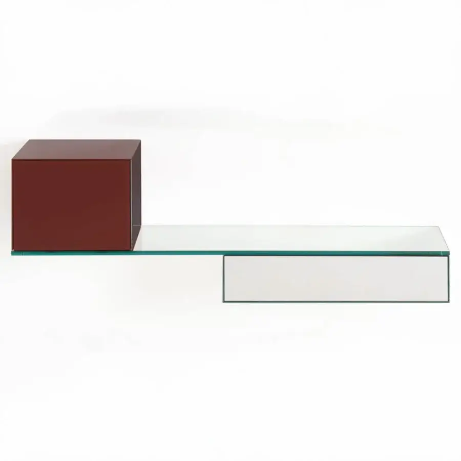 Superior Glas Italia Ollie wall unit with laminated mirror shelving and glossy reddish-brown lacquered glass construction
