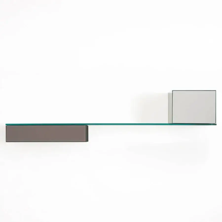 Elegant Glas Italia Ollie wall unit with laminated mirror shelving and dark brown matte wood volume