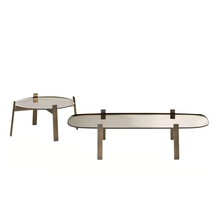 Exceptional Glas Italia 5 O'Clock coffee table with curved bronze glass tabletop and bronze-finished steel frame