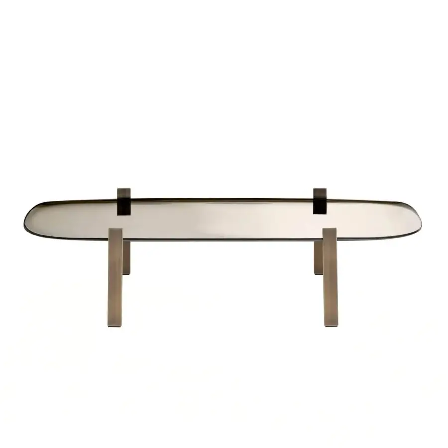 Distinguished Glas Italia 5 O'Clock coffee table with curved bronze glass tabletop and hand-silvered finish
