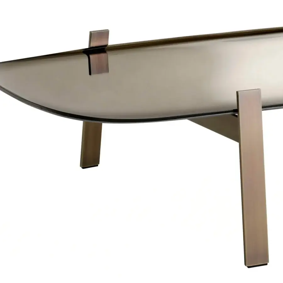 Exceptional Glas Italia 5 O'Clock coffee table with curved bronze glass tabletop and satin bronze-finished steel frame