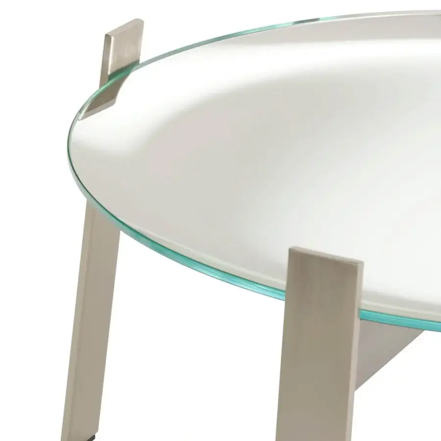 Refined Glas Italia 5 O'Clock coffee table with hand-silvered extra-clear glass tabletop and nickel-finished steel frame