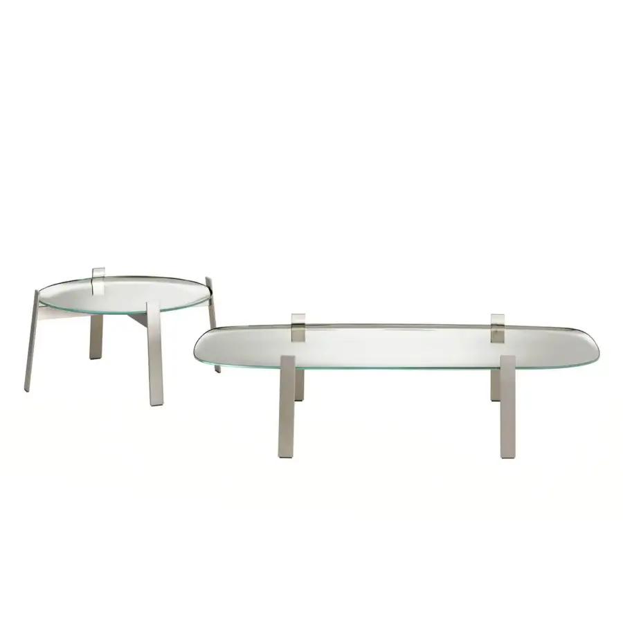 Superior Glas Italia 5 O'Clock coffee table with extra-clear glass and hand-silvered perimeter in a nickel finish