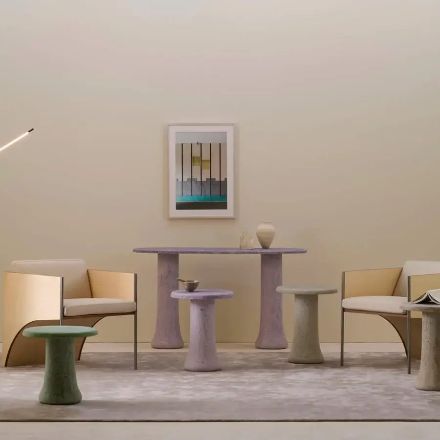 Distinguished Glas Italia Babar side table crafted in lavender recycled glass with matte finish
