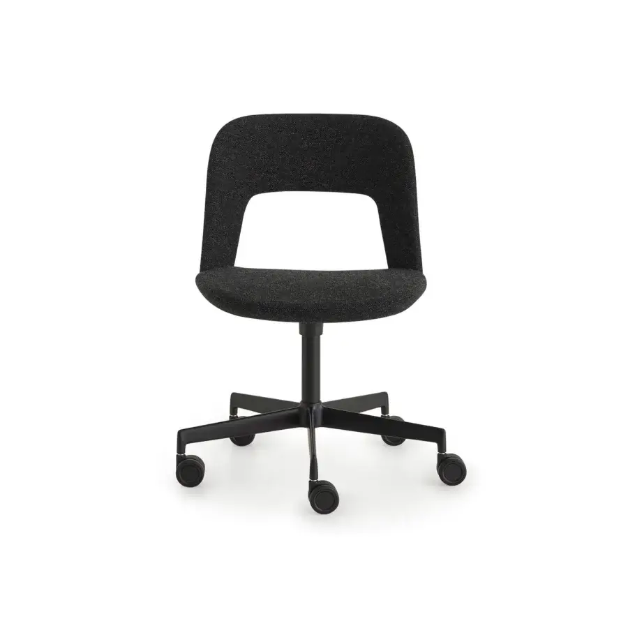 Distinctive Lapalma Arco office chair with textured gray fabric upholstery and sandblasted aluminum base