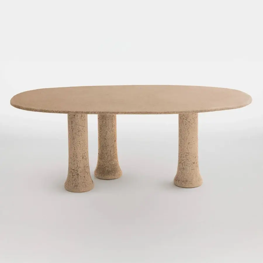 Exceptional Glas Italia Babar table crafted in recycled glass grit and glass with an earthy beige, stone-like finish