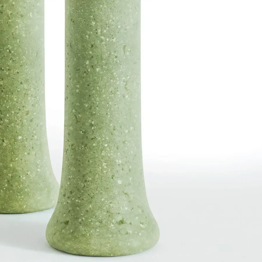 Superior Glas Italia Babar table crafted in pale jade from recycled glass grit and glass with a textured matte surface