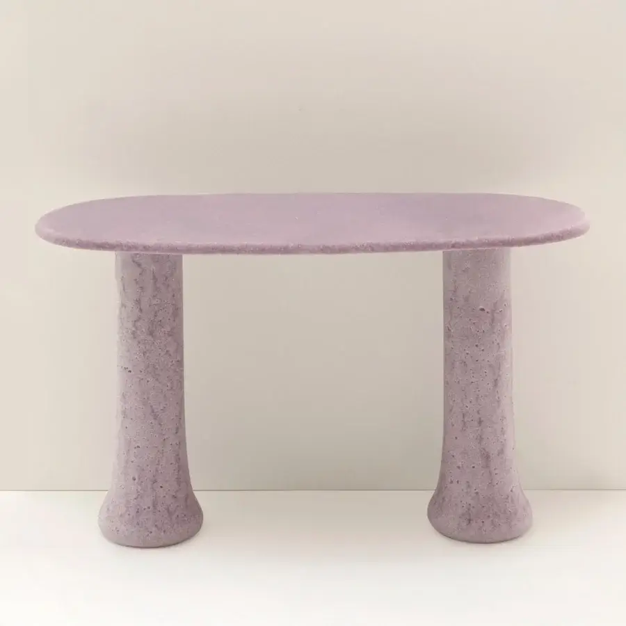 Elegant Glas Italia Babar console crafted in lavender from recycled glass grit and plant-based polymers with a textured matte finish