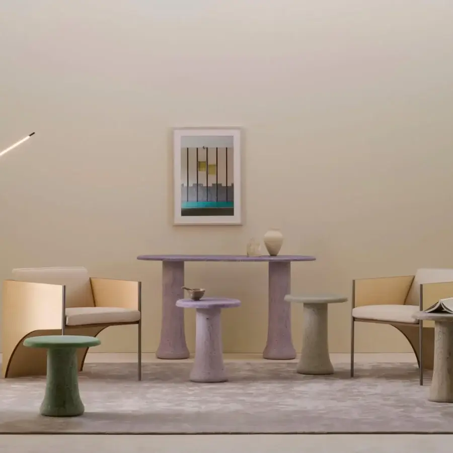 Distinguished Glas Italia Babar console crafted in lavender from recycled glass grit and plant-based polymers with a matte finish