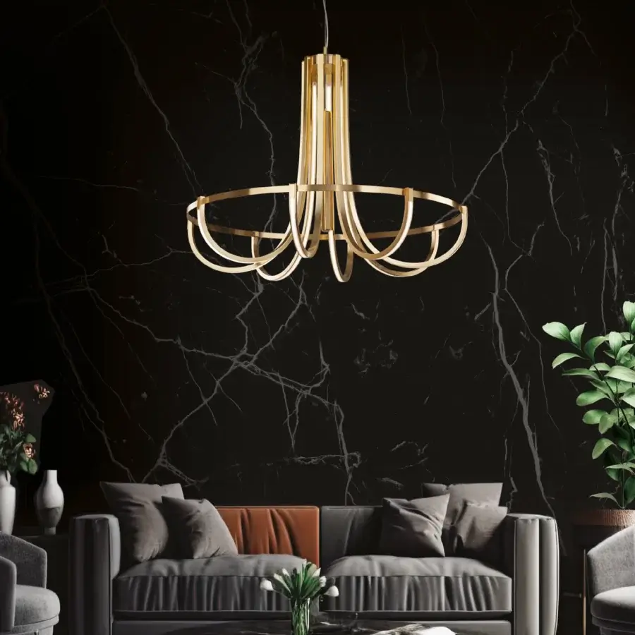 Elegant Euroluce Parachute Suspension Lamp crafted in warm gold polished metal with organic curvilinear form