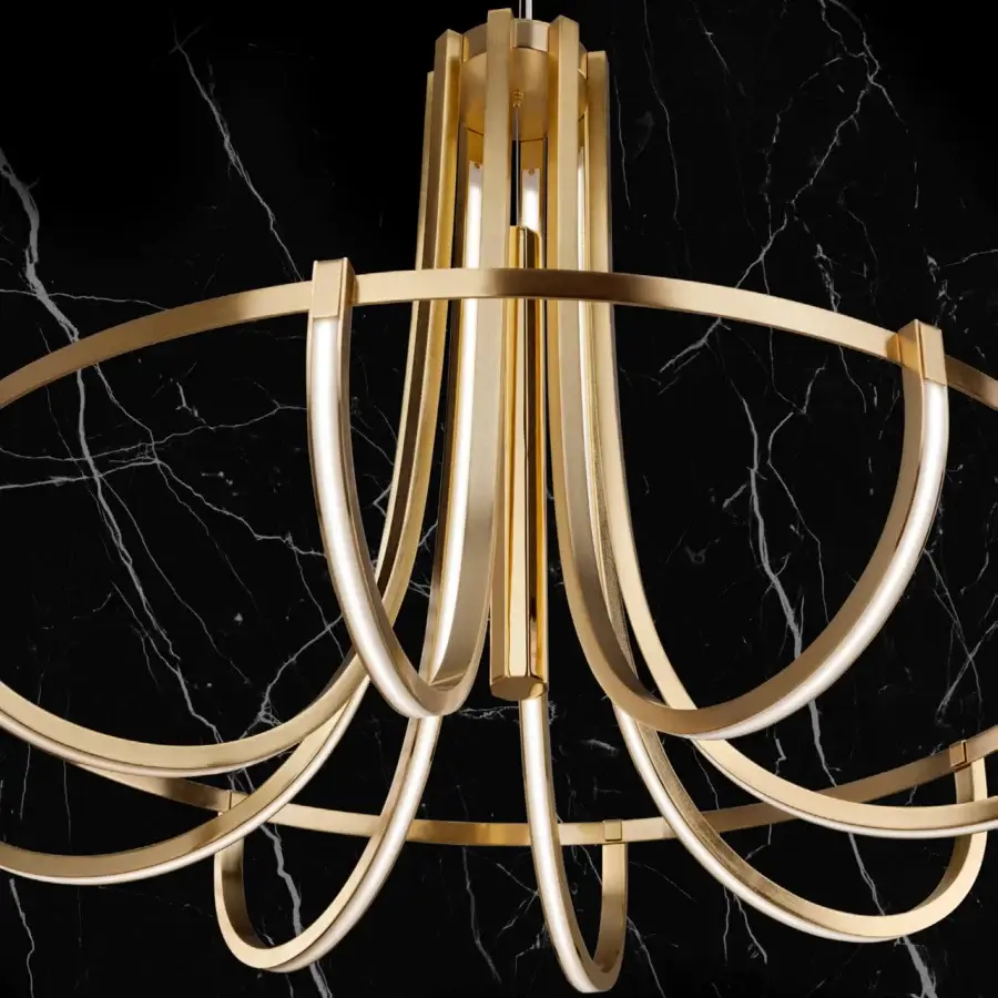 Distinguished Euroluce Parachute Suspension Lamp crafted in radiant golden polished metal with layered openwork structure