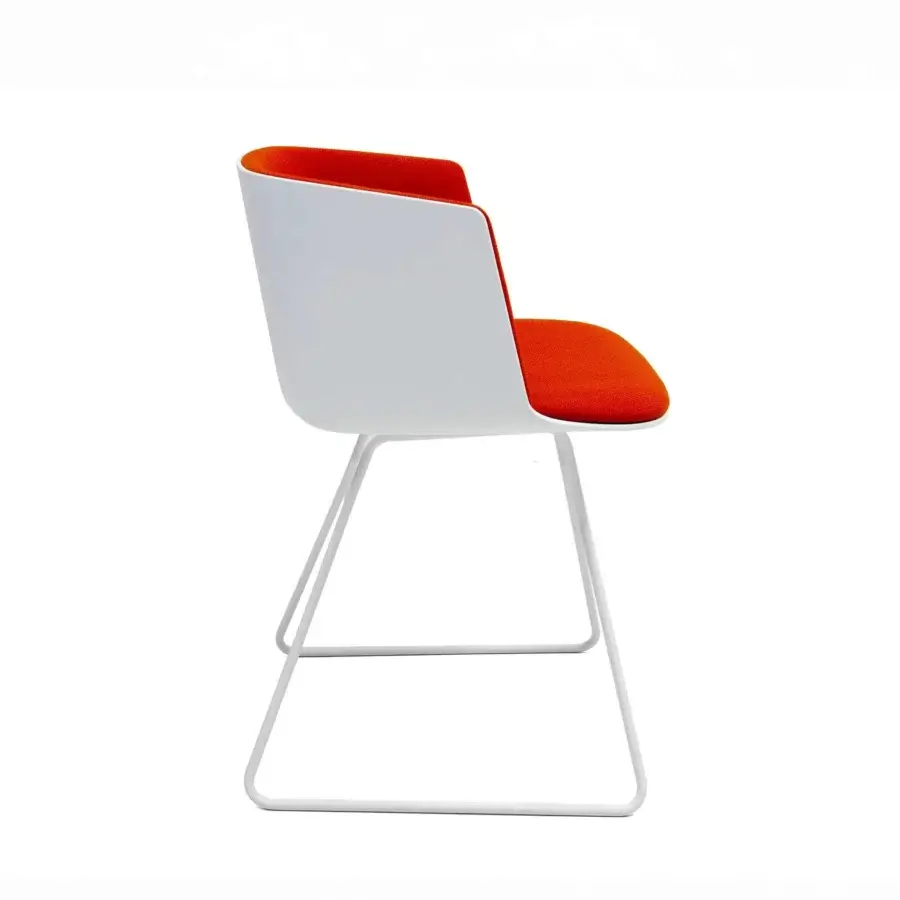 Superior Lapalma Cut armchair with molded Baydur shell, vibrant orange textile upholstery and white matte finish