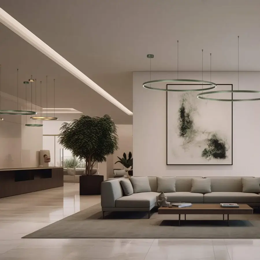 Distinguished Euroluce Profile suspension lamp with pale green metal and uniform matte finish for ambient light