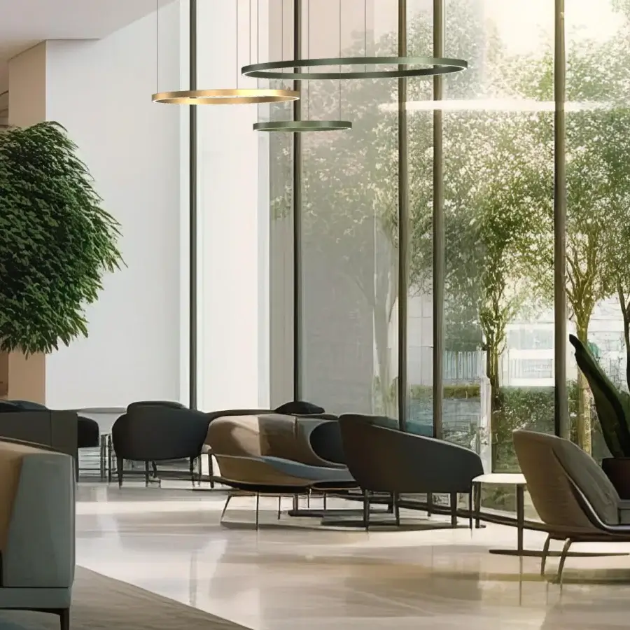 Exceptional Euroluce Profile suspension lamp crafted in metal with a matte finish and dual-emission capability in muted green with gold accents
