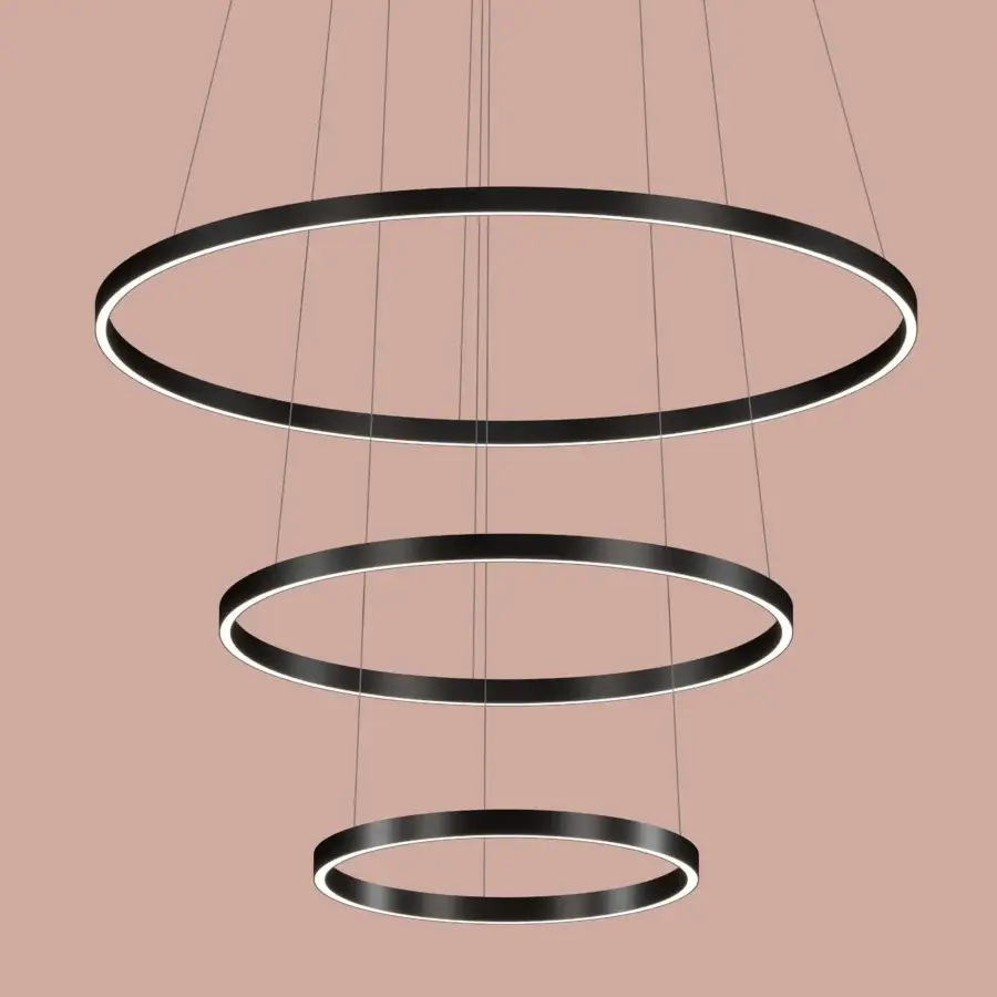 Architectural Euroluce Profile suspension lamp crafted in metal with matte black finish and concentric pendants
